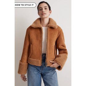 Madewell $748 Shearling Zip Front Jacket in Toffee Size S NM562